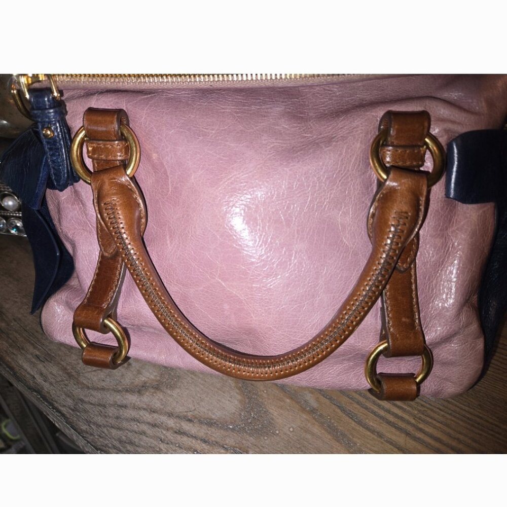 EUC Authentic Rare Tricolor MiuMiu Vitello 2 way Satchel - Picture 3 of 15